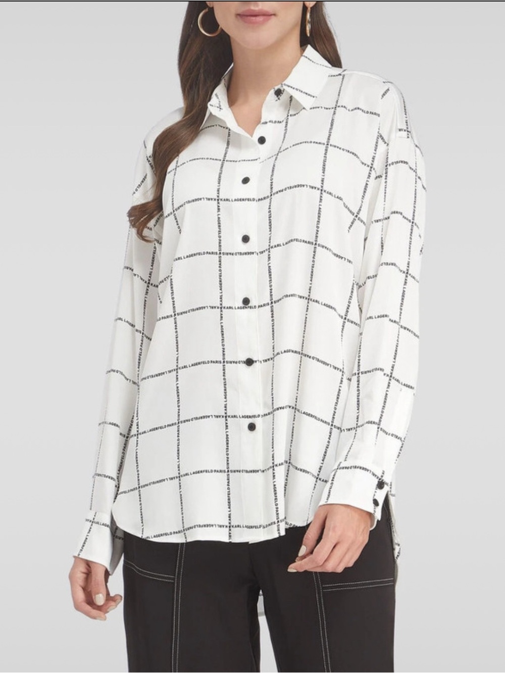 Karl Lagerfeld White Button-Front Shirt with Black Windowpane